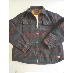 Jachs New York Shirt Jacket Mens XL Black Southwestern Sherpa Lined Wool Blend